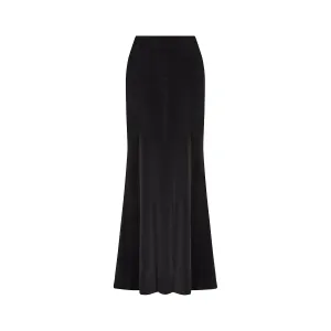1970s Diana Leslie Black Velvet Fishtail Maxi Skirt