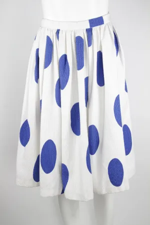 50s Pleated skirt with large blue dot pattern - S