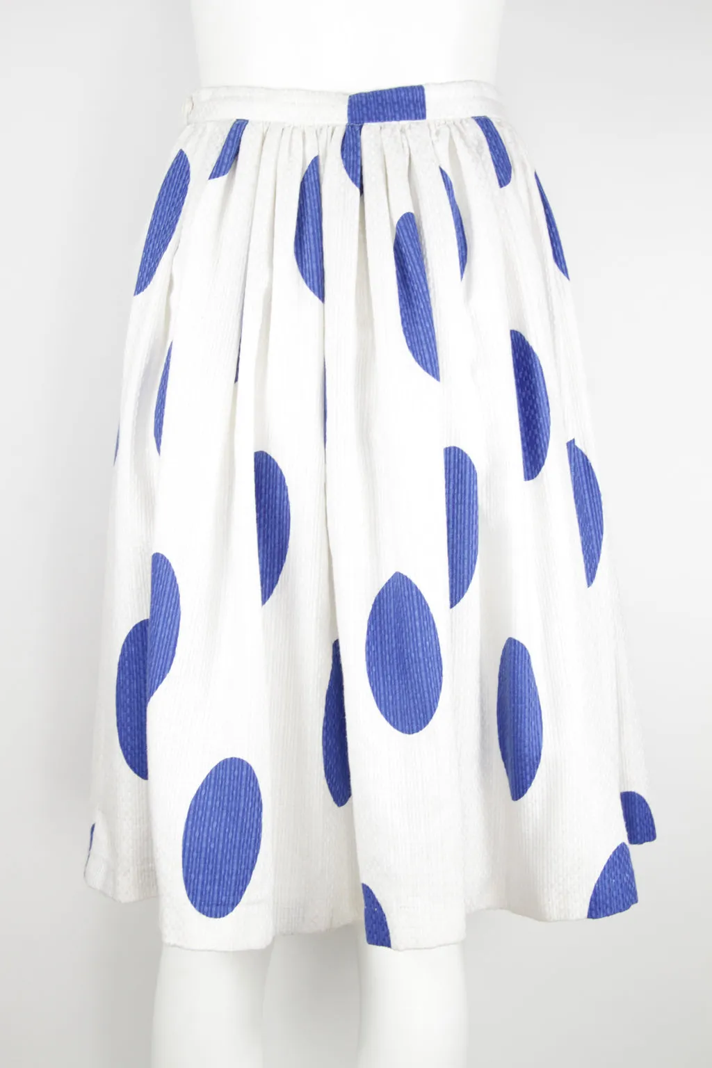 50s Pleated skirt with large blue dot pattern - S