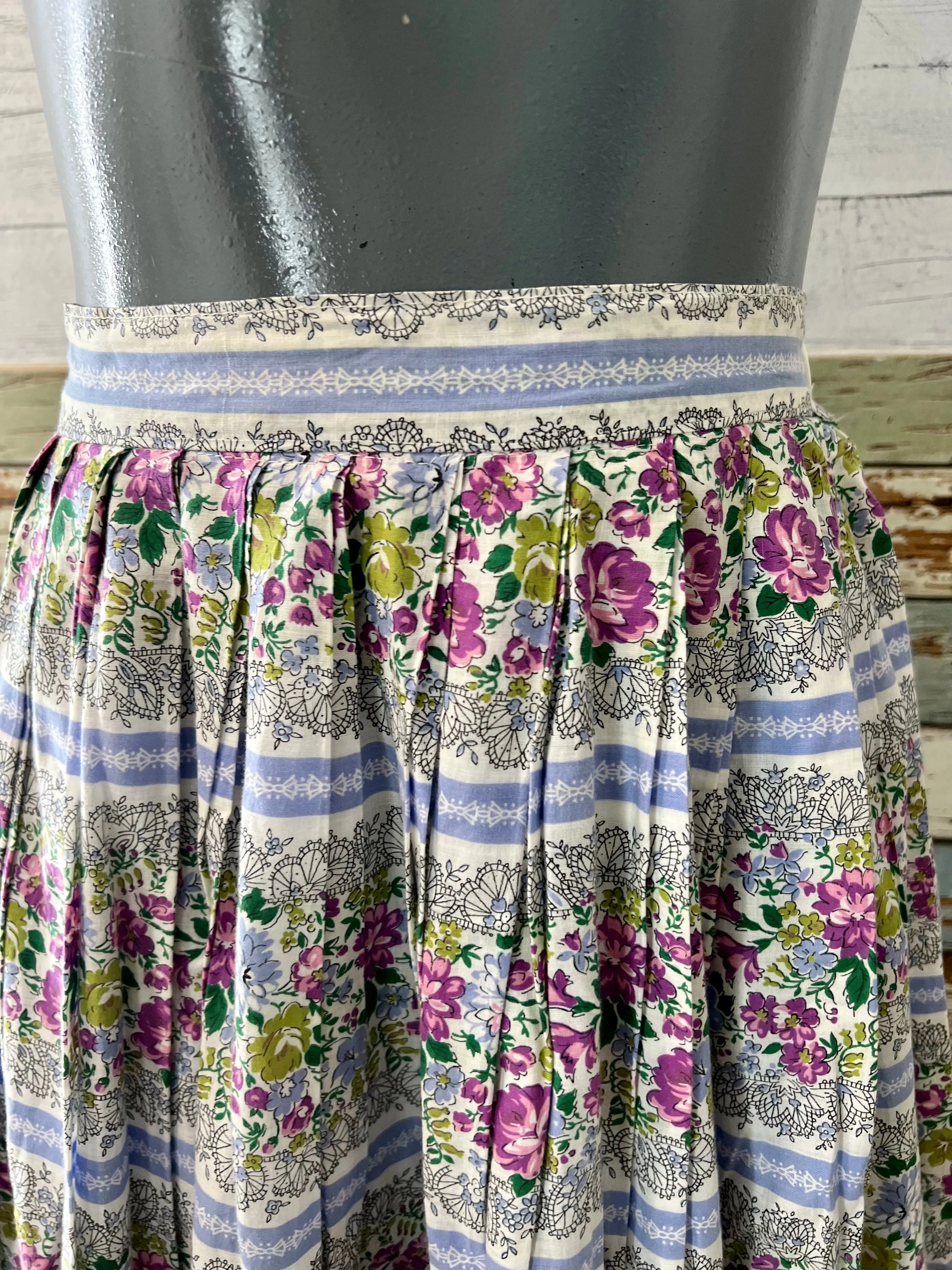 60’s Blue & Green Garden Flower Print Full Skirt