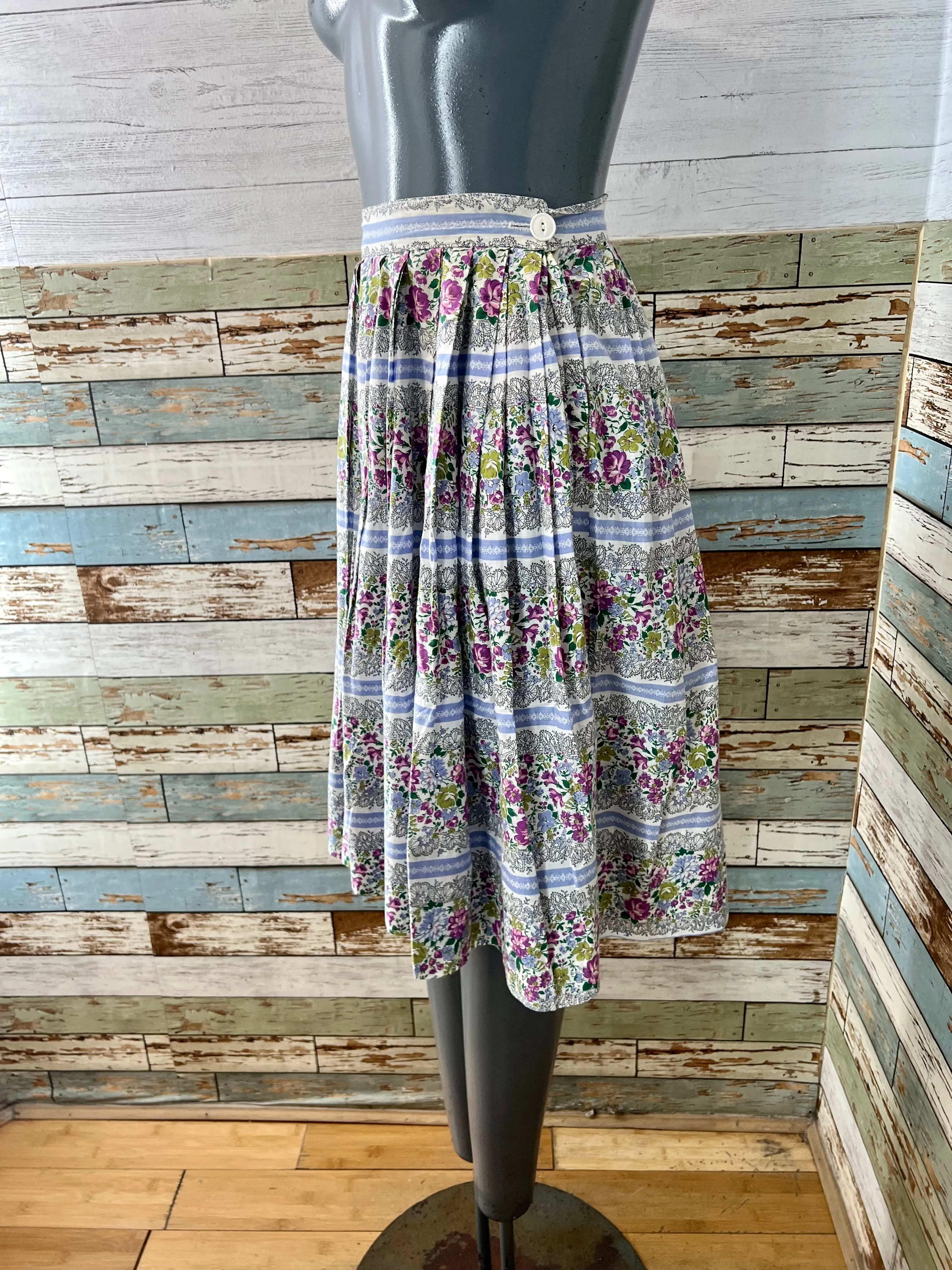 60’s Blue & Green Garden Flower Print Full Skirt