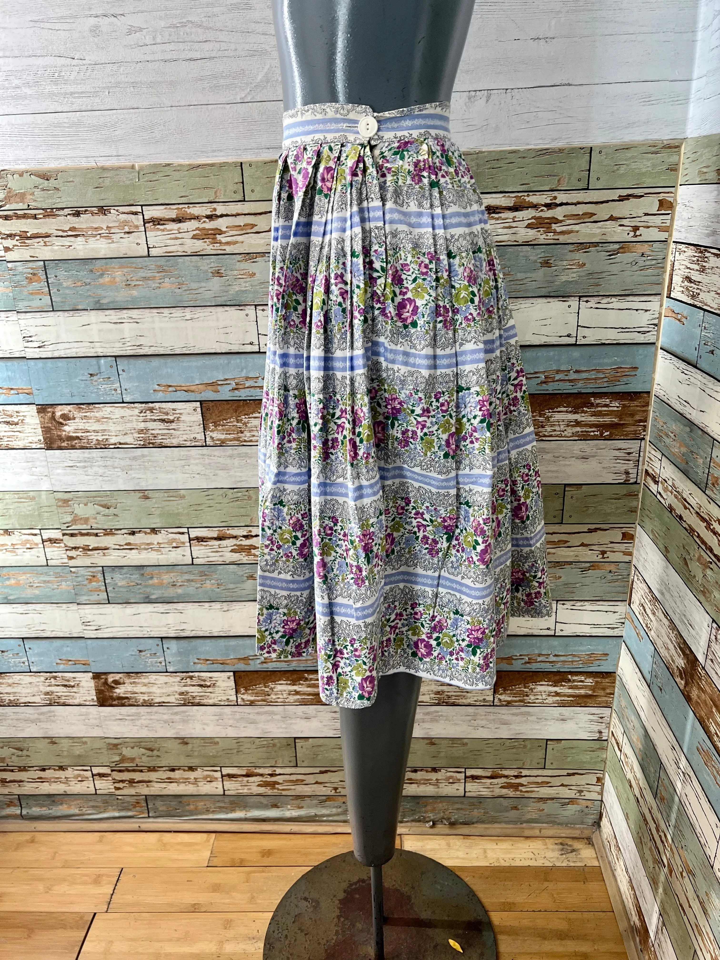 60’s Blue & Green Garden Flower Print Full Skirt