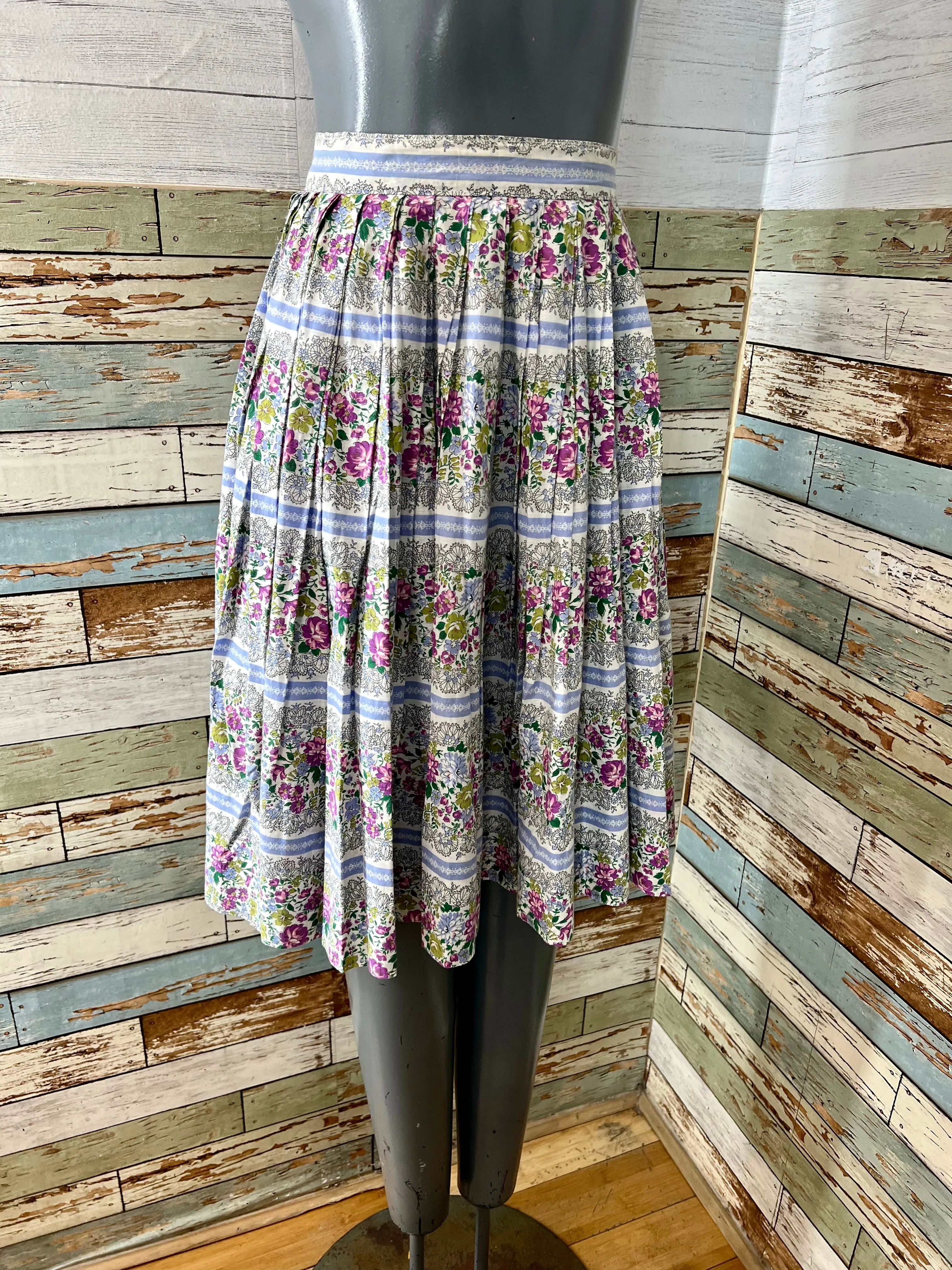 60’s Blue & Green Garden Flower Print Full Skirt