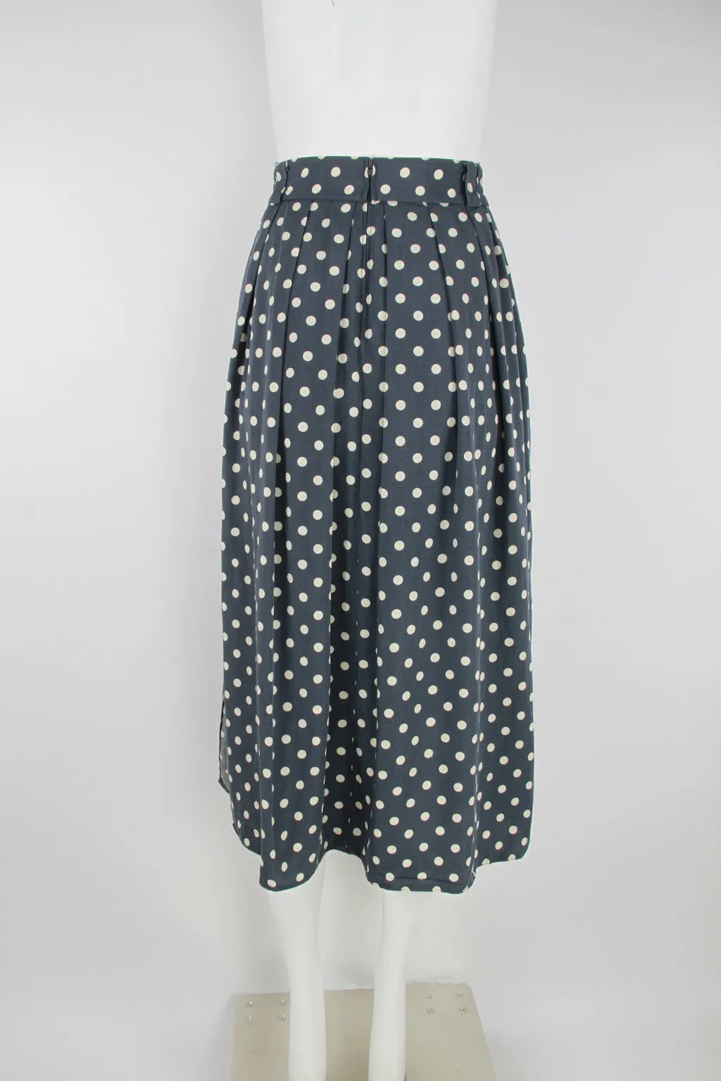 90s Blue and white dot midi skirt with decorative button front – M