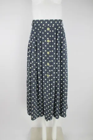 90s Blue and white dot midi skirt with decorative button front – M