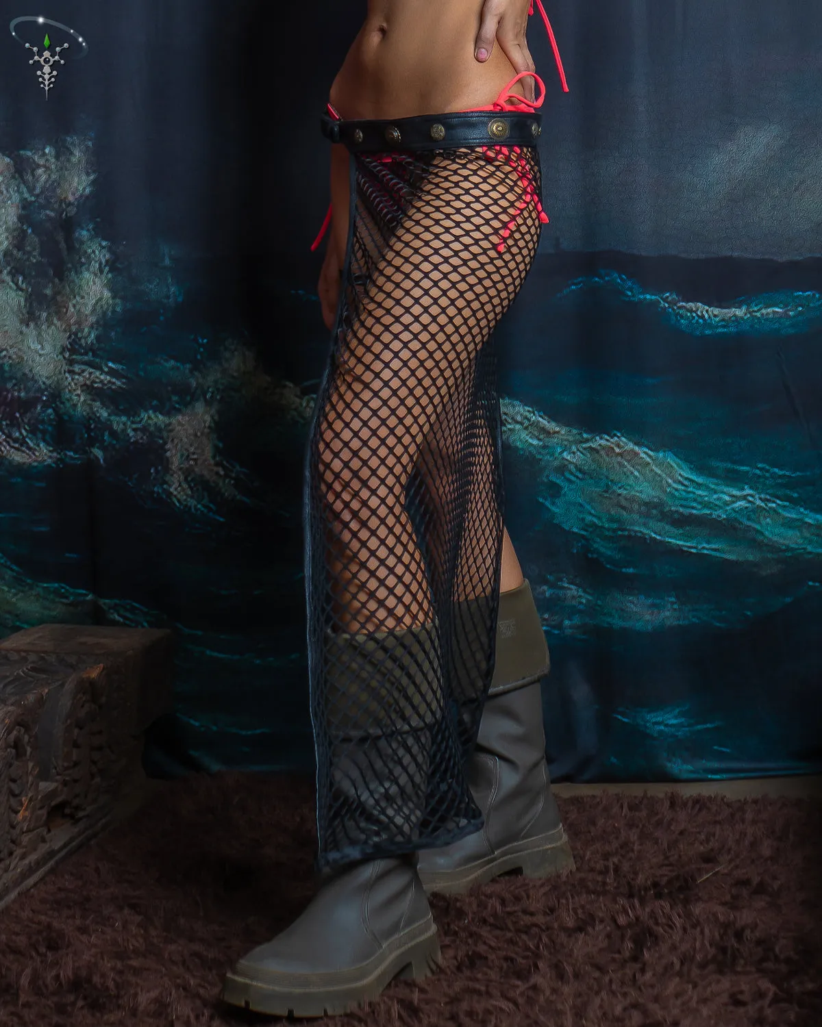 Belt Net Skirt / Fake Leather & Net - Black BOHOCHIC