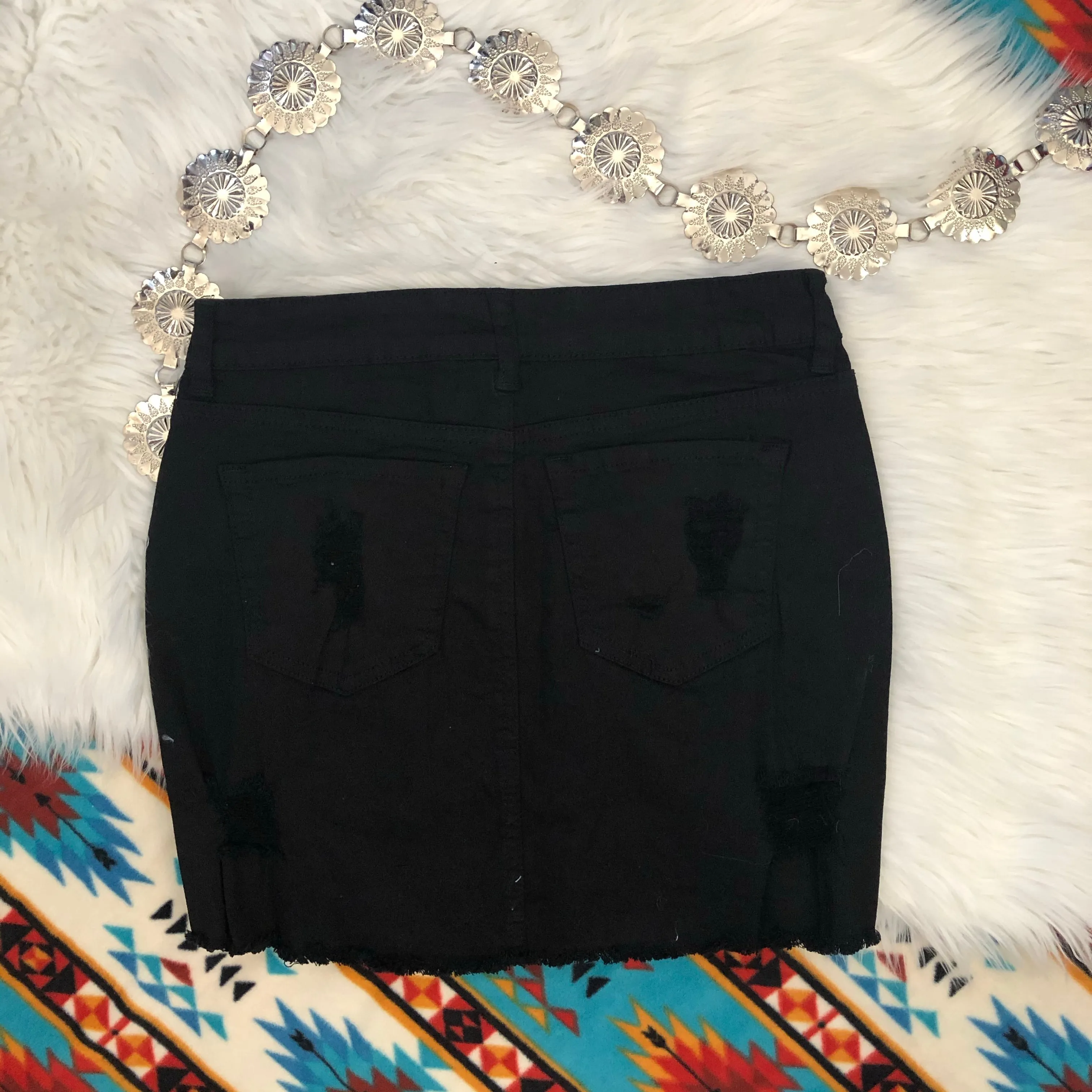 Black Distressed Denim Skirt