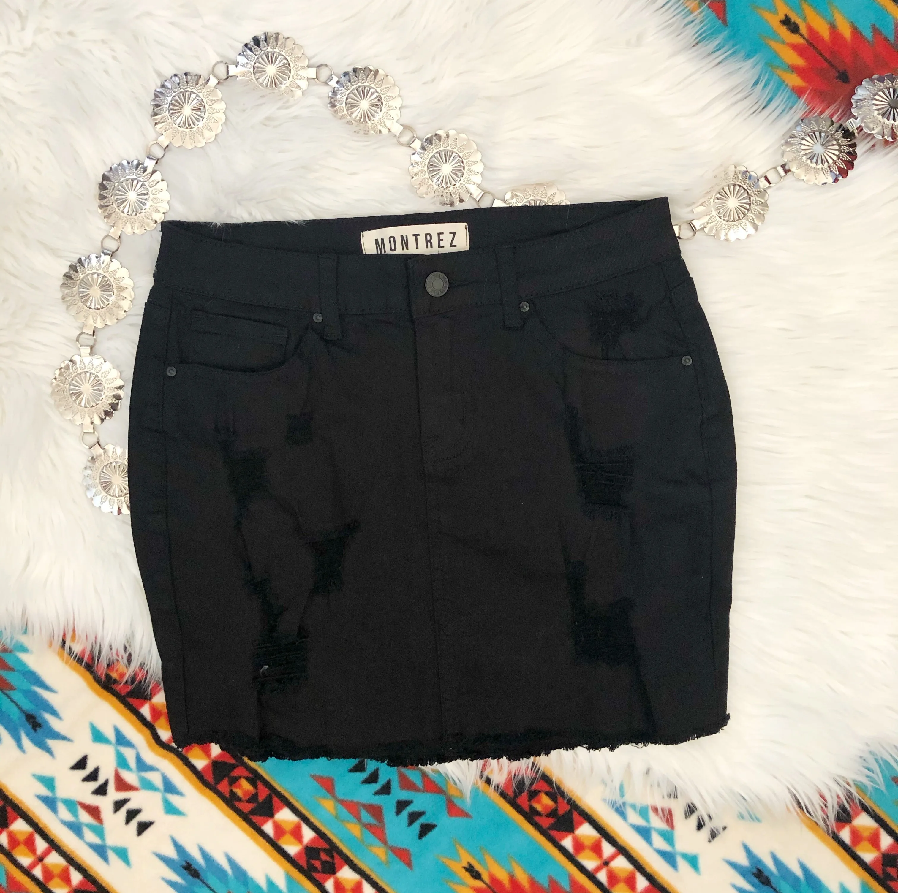 Black Distressed Denim Skirt