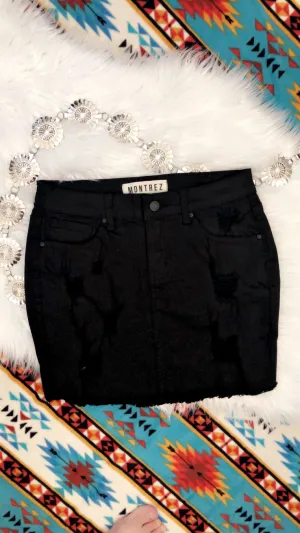 Black Distressed Denim Skirt