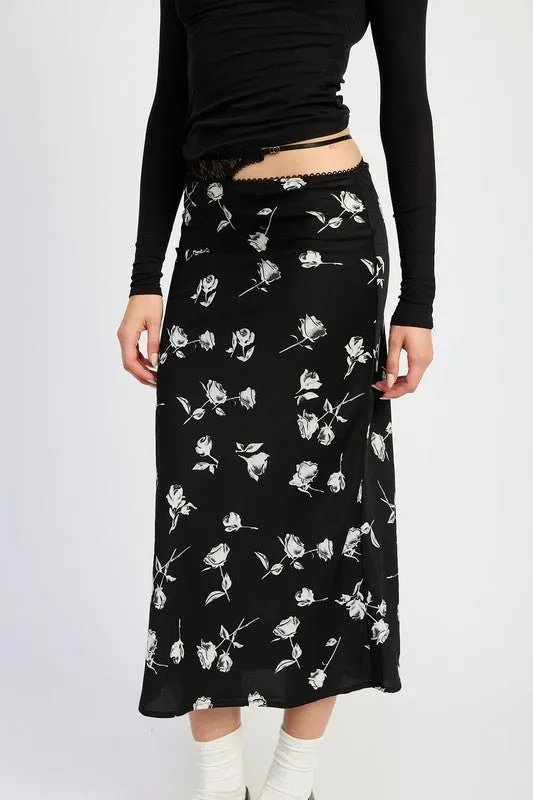 Black Floral Midi Skirt