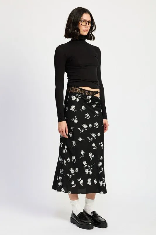Black Floral Midi Skirt