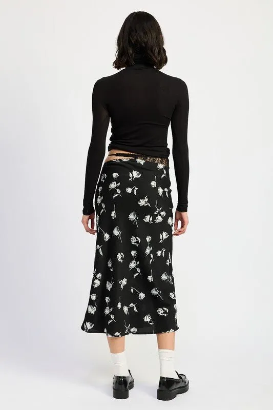 Black Floral Midi Skirt