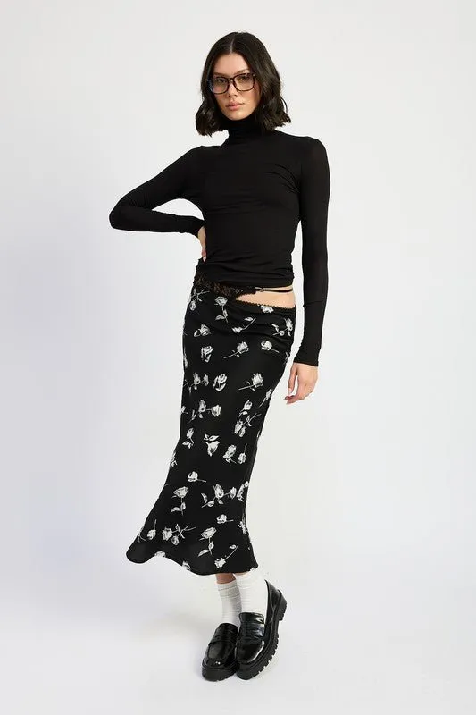 Black Floral Midi Skirt