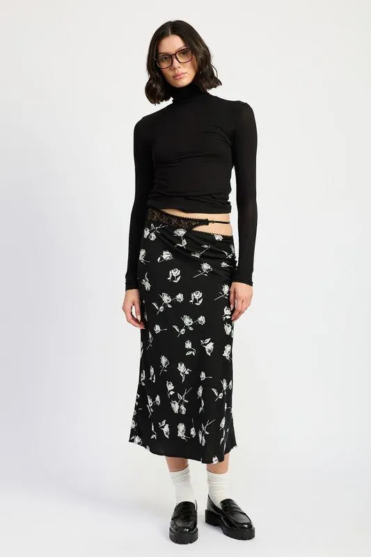 Black Floral Midi Skirt