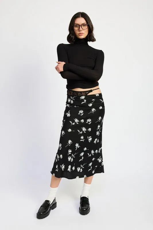 Black Floral Midi Skirt