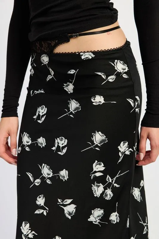 Black Floral Midi Skirt