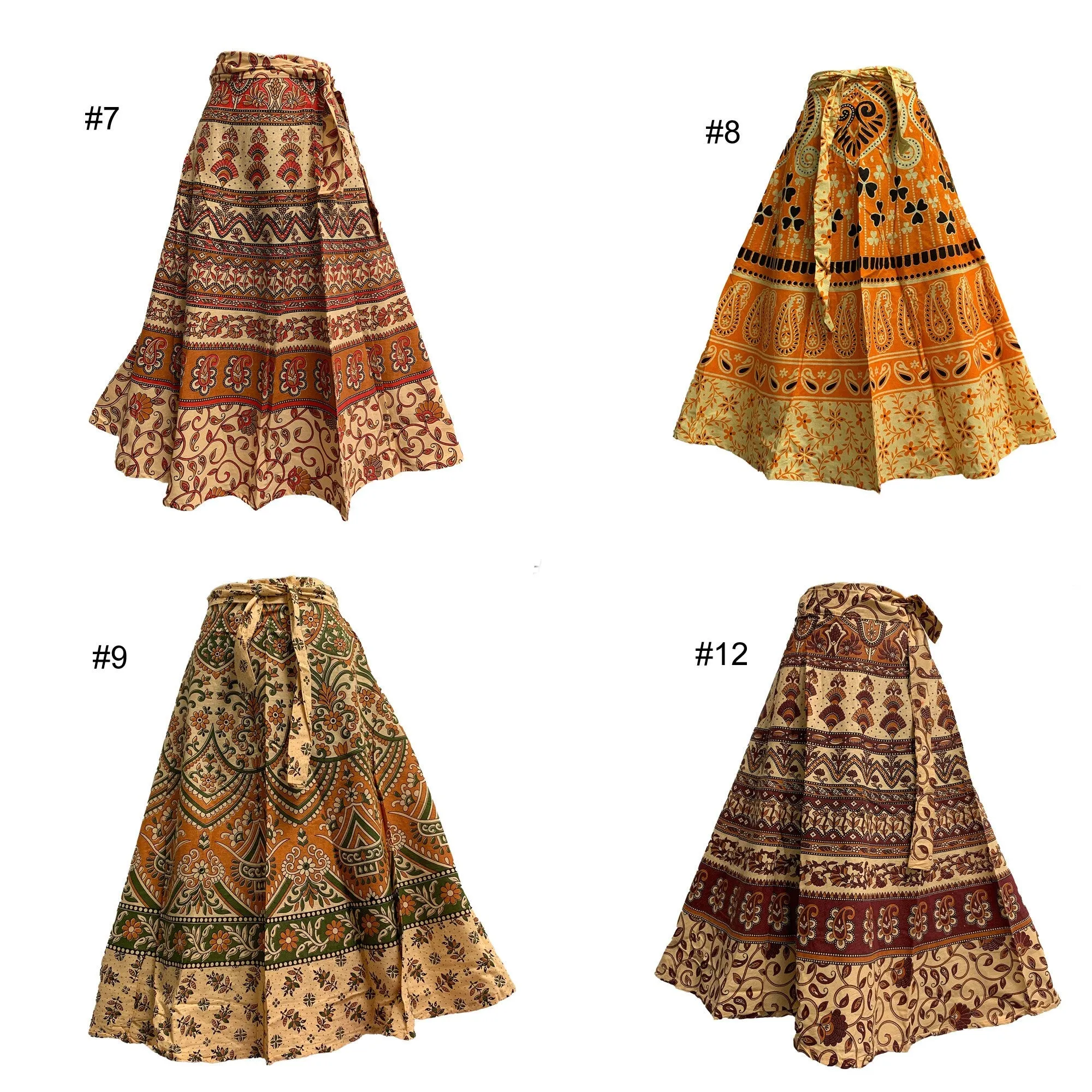Boho Indian Ethnic Printed Wrap Around Mid Length Midi Pure Cotton Skirt