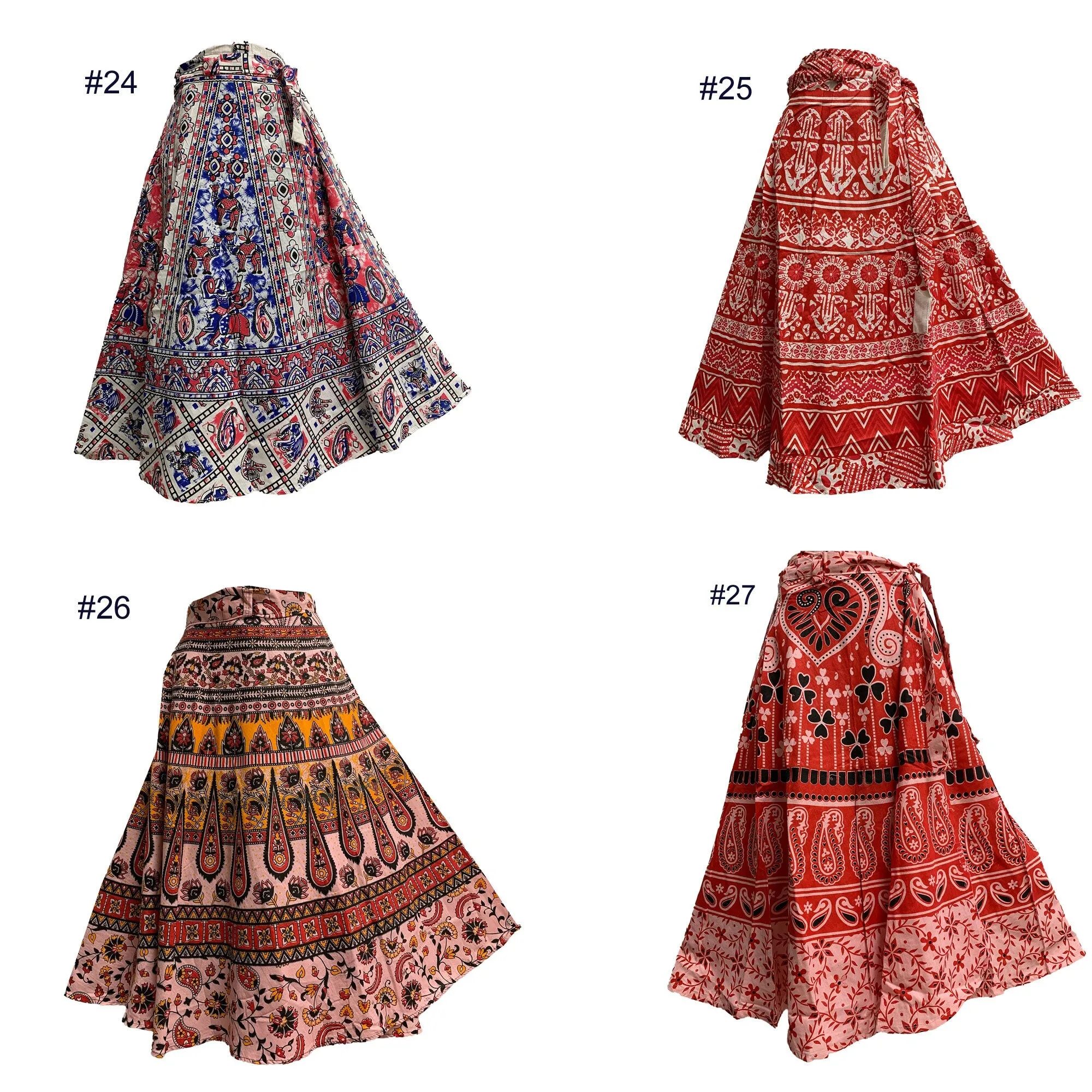 Boho Indian Ethnic Printed Wrap Around Mid Length Midi Pure Cotton Skirt