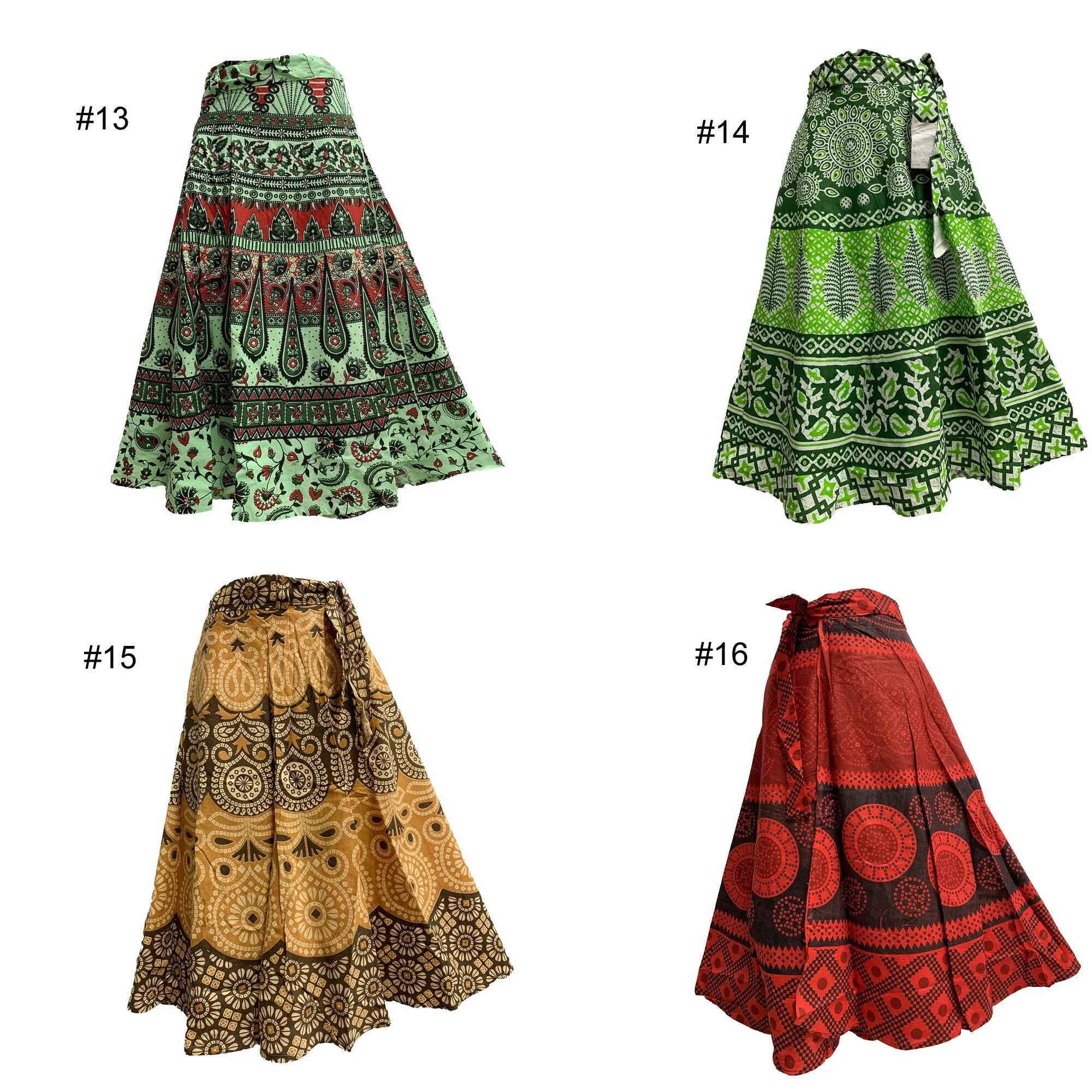 Boho Indian Ethnic Printed Wrap Around Mid Length Midi Pure Cotton Skirt