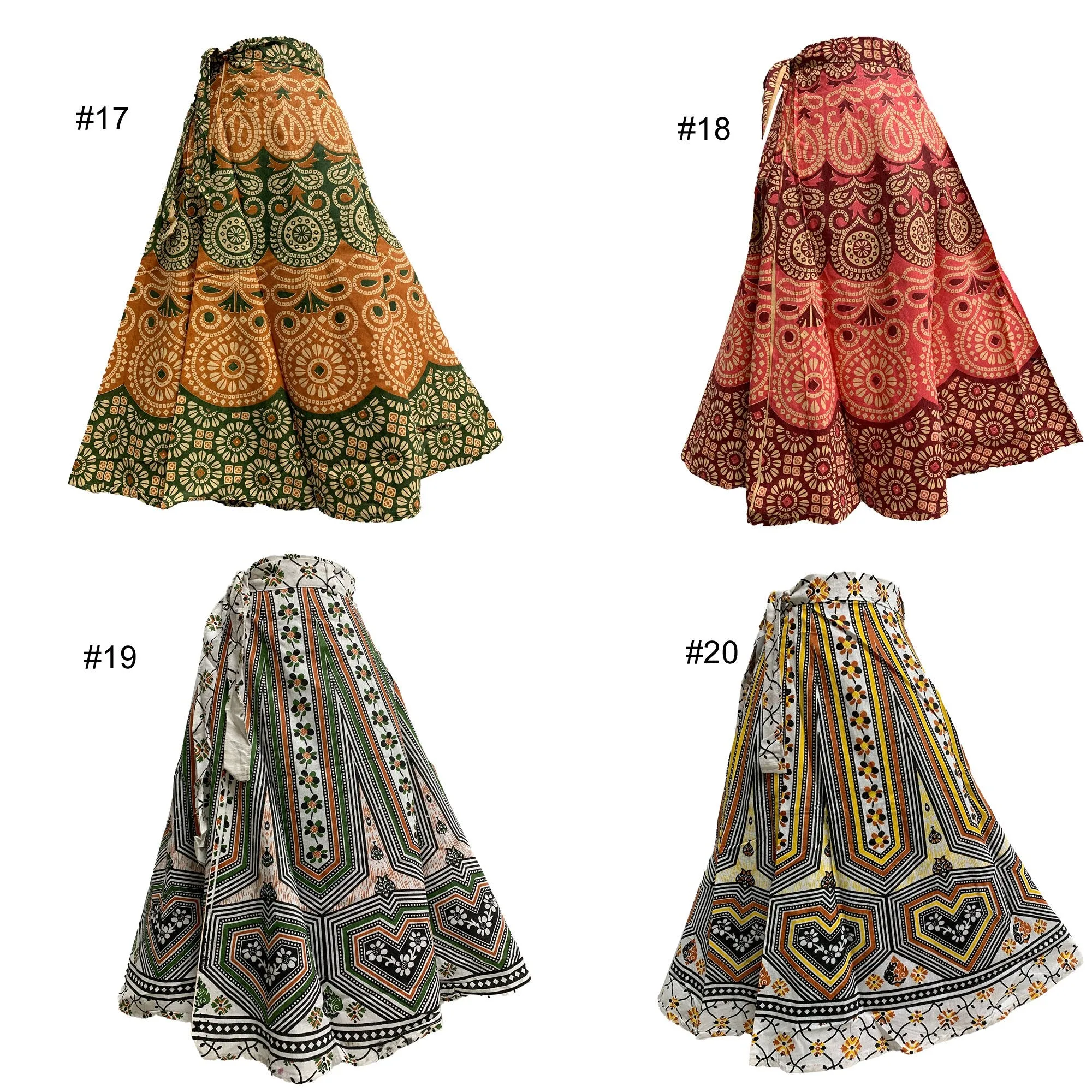 Boho Indian Ethnic Printed Wrap Around Mid Length Midi Pure Cotton Skirt