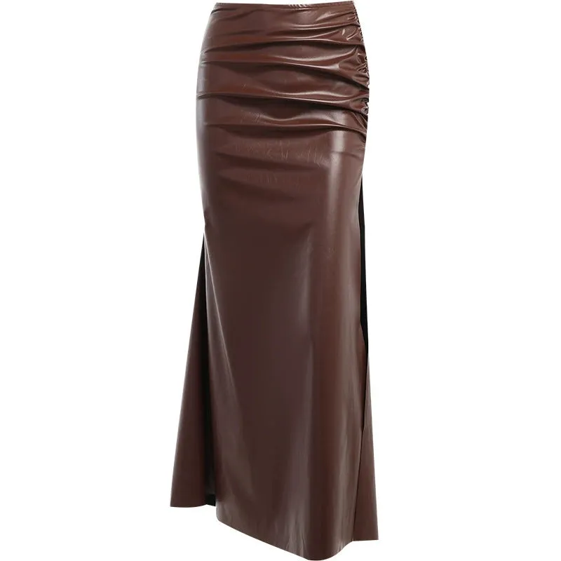 Brown Split Skirt Set