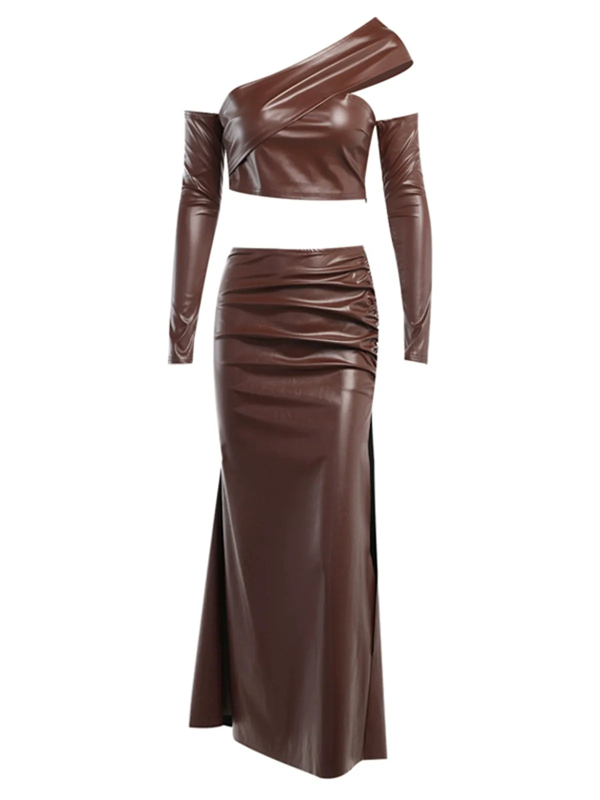 Brown Split Skirt Set