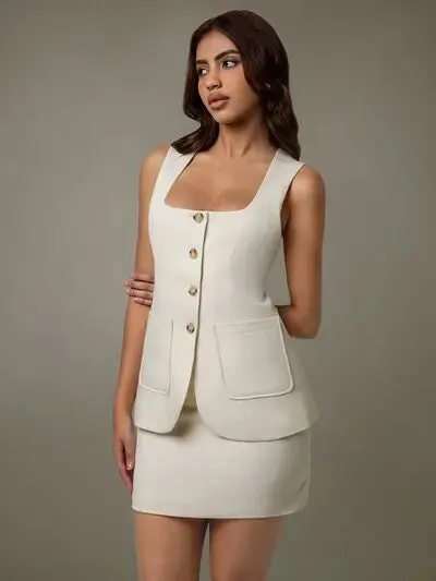 Button Down Sleeveless Top and Skirt Set