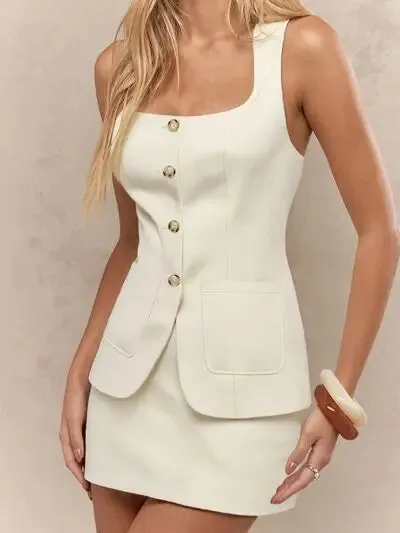Button Down Sleeveless Top and Skirt Set
