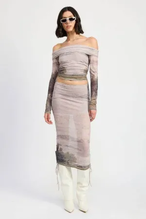 Emory Park Ruched Midi Skirt With Drawstrings