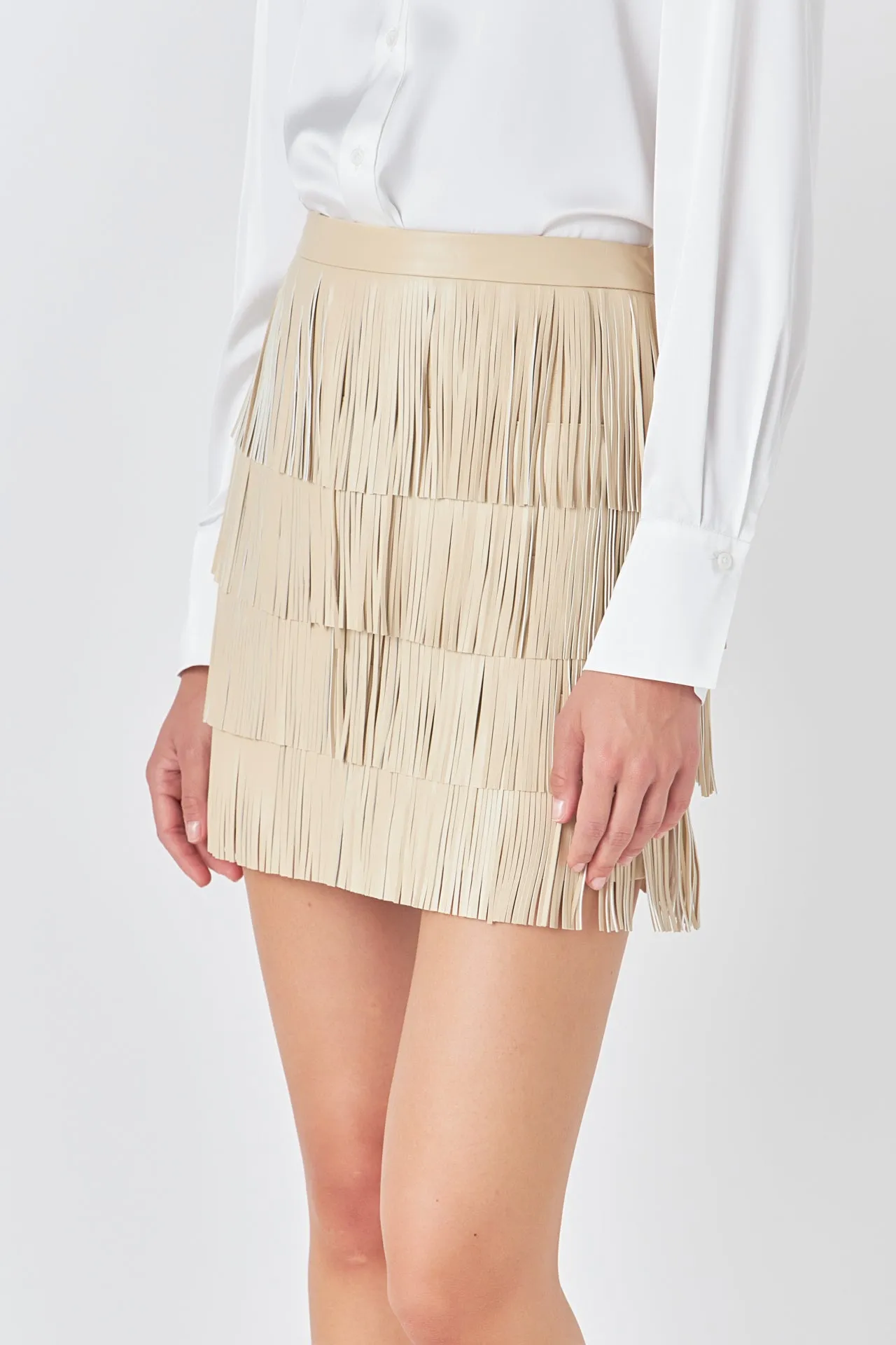 Faux Leather Fringe Mini Skirt