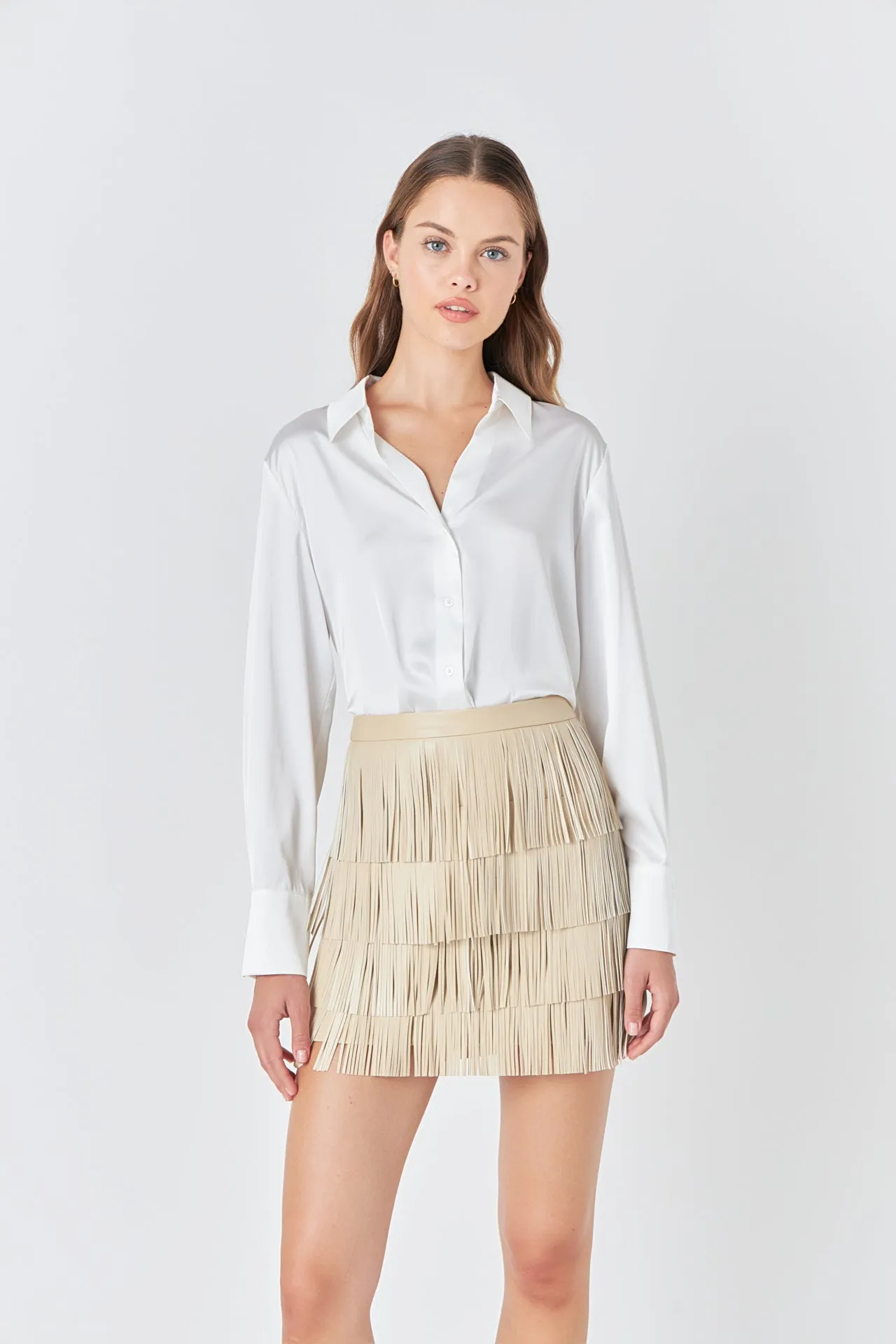 Faux Leather Fringe Mini Skirt