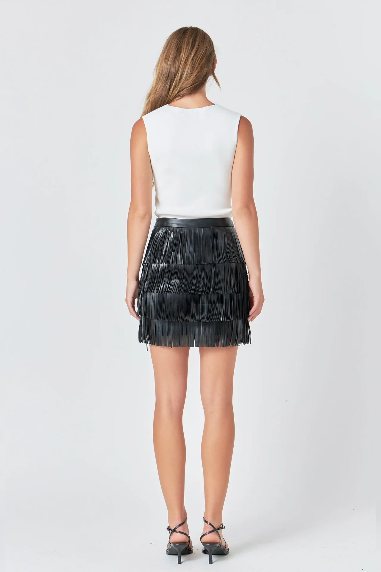 Faux Leather Fringe Mini Skirt