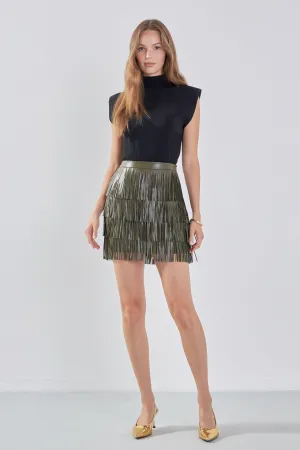 Faux Leather Fringe Mini Skirt