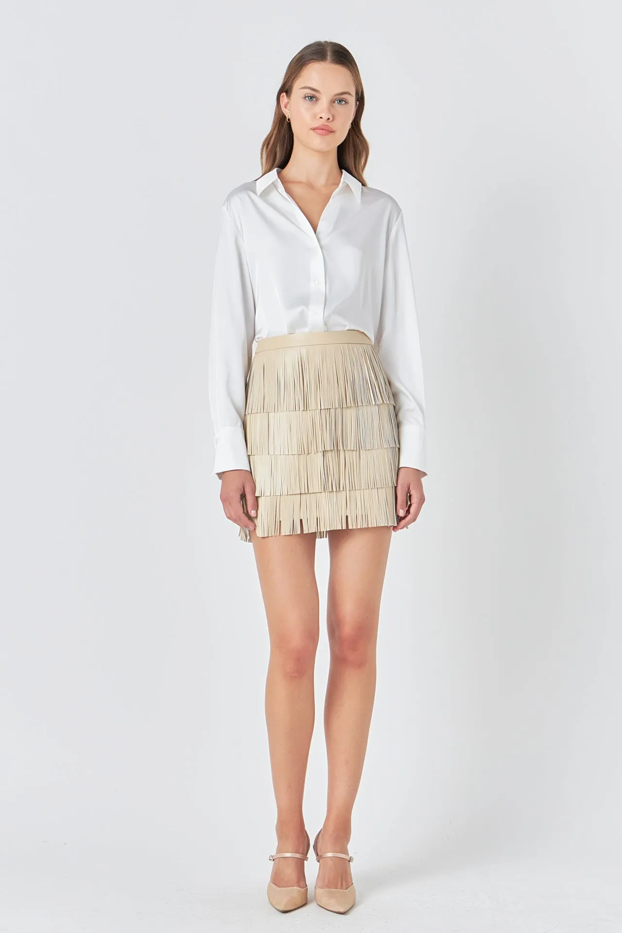 Faux Leather Fringe Mini Skirt