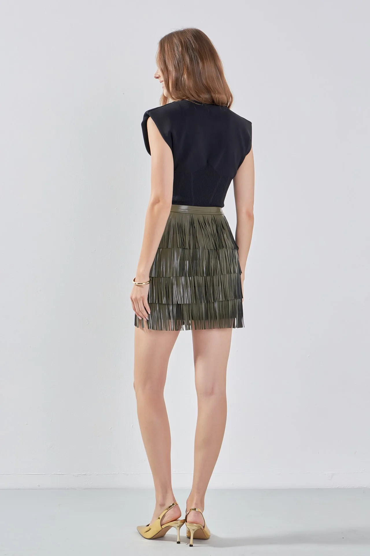 Faux Leather Fringe Mini Skirt