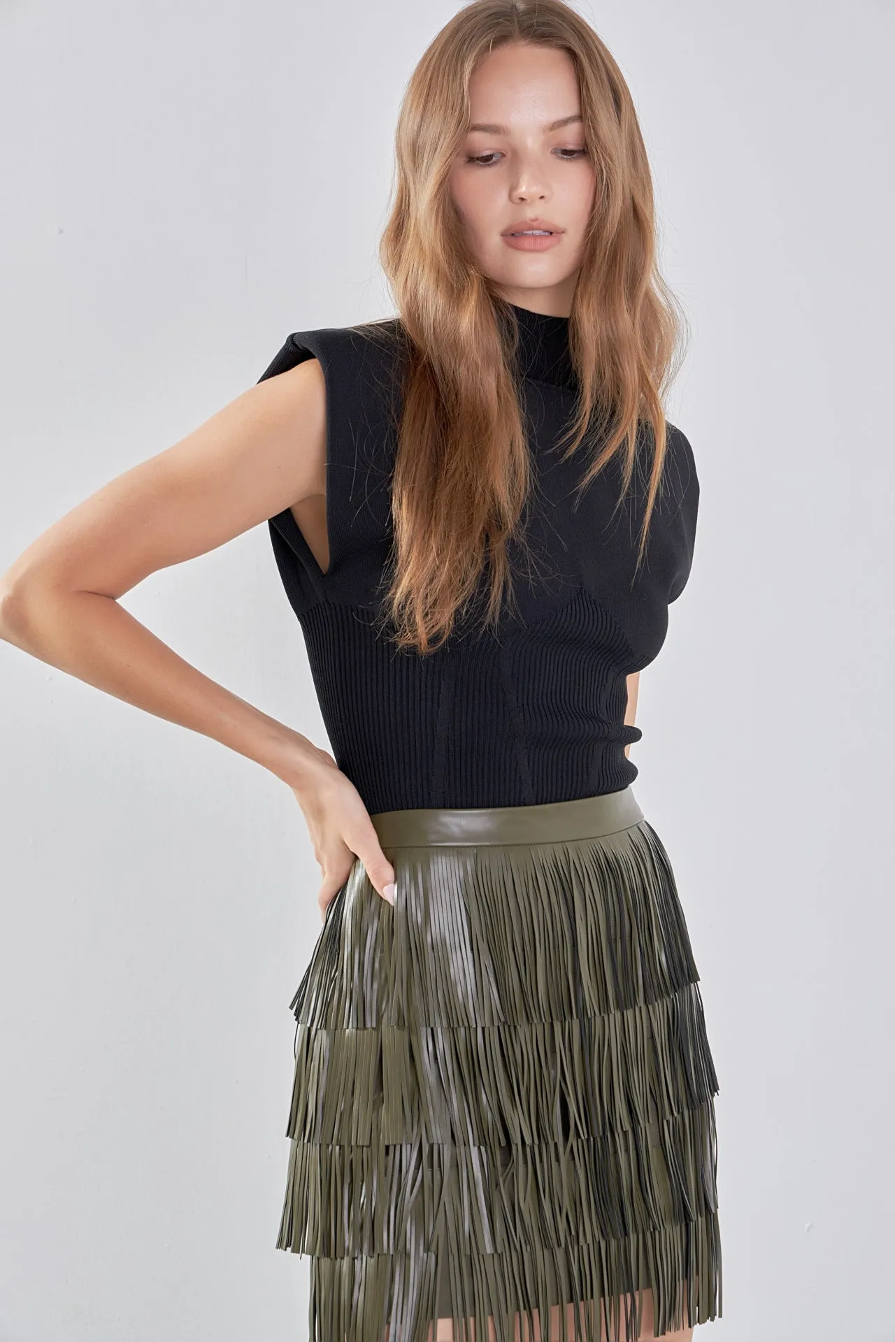 Faux Leather Fringe Mini Skirt