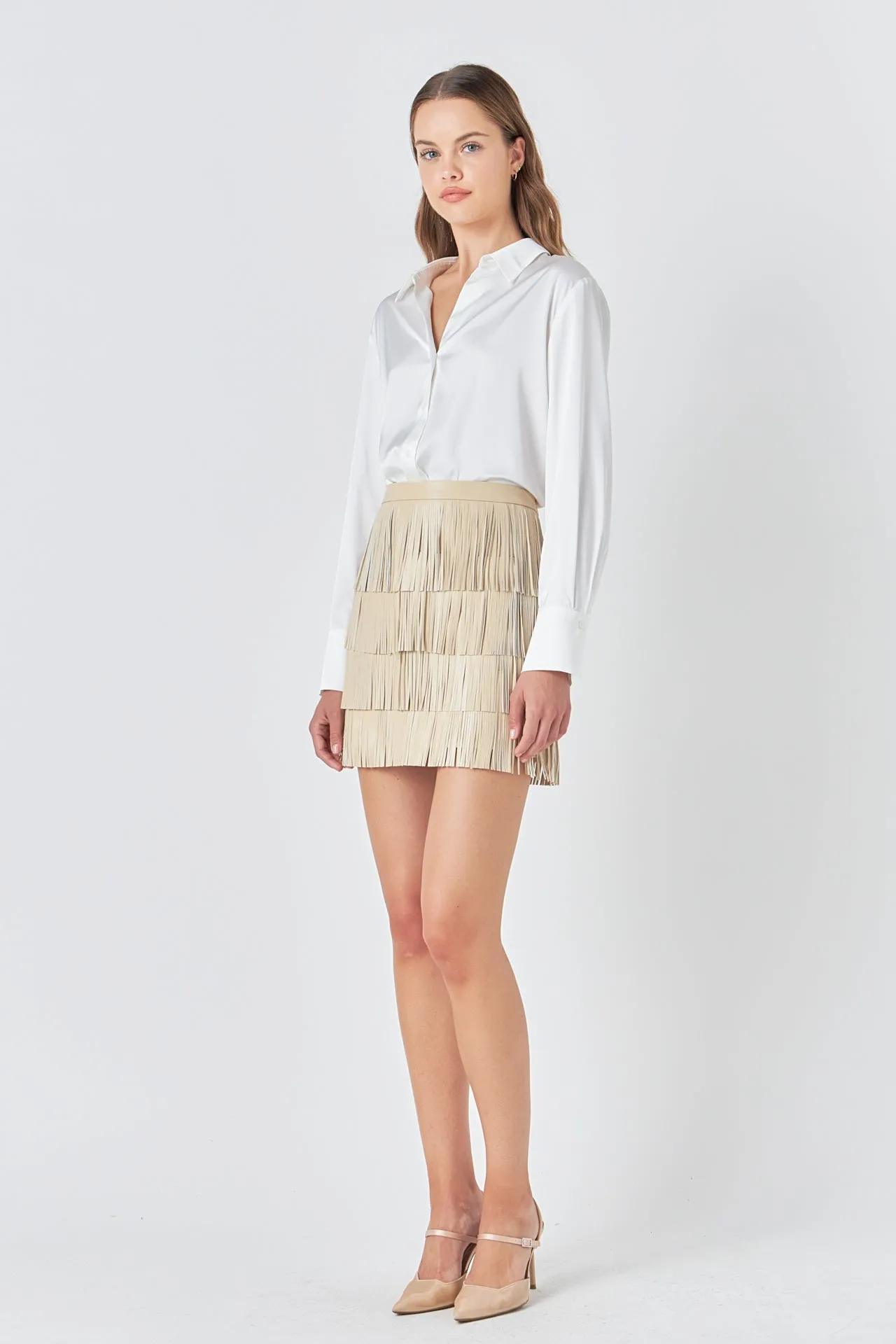 Faux Leather Fringe Mini Skirt