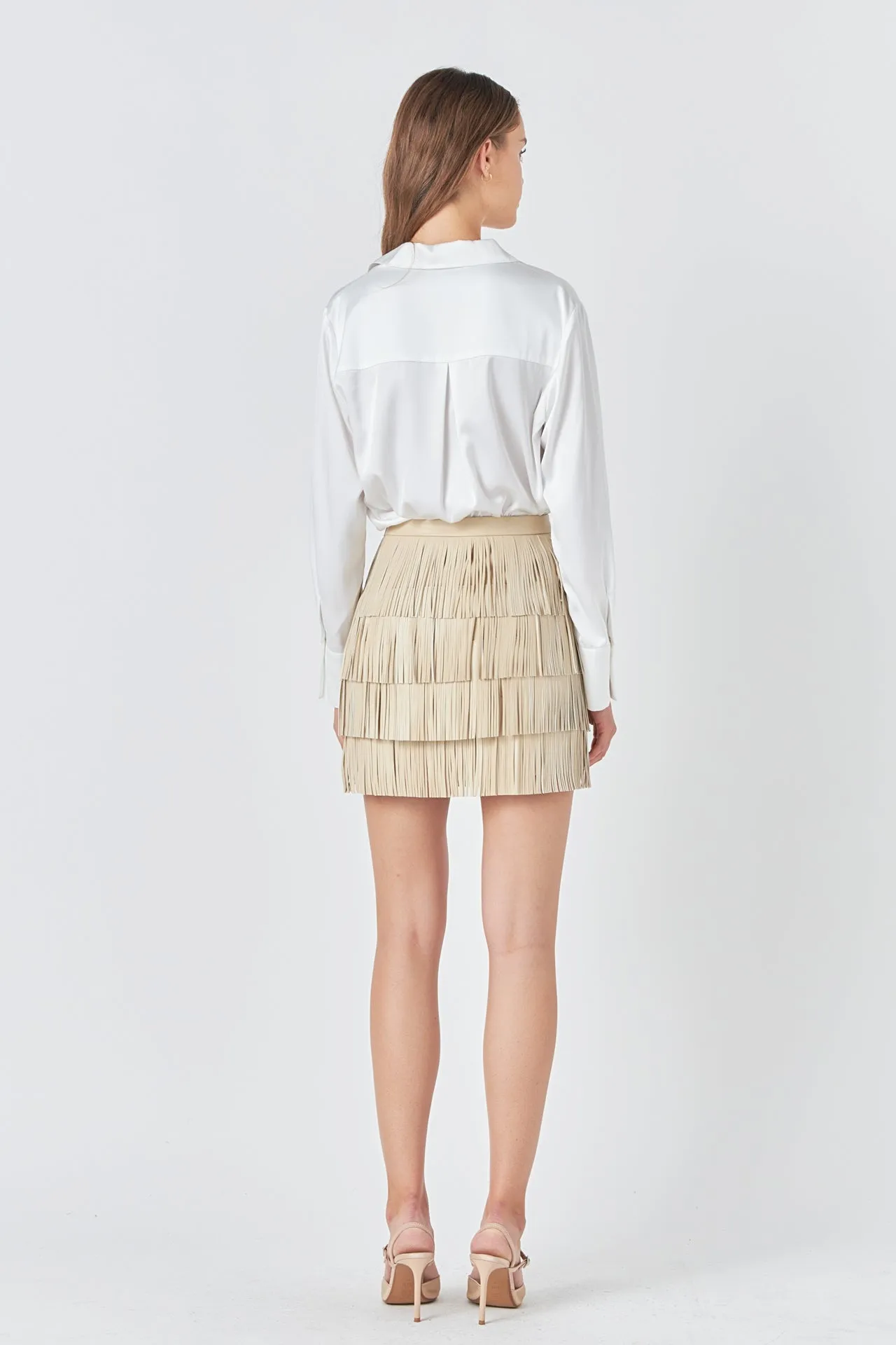 Faux Leather Fringe Mini Skirt