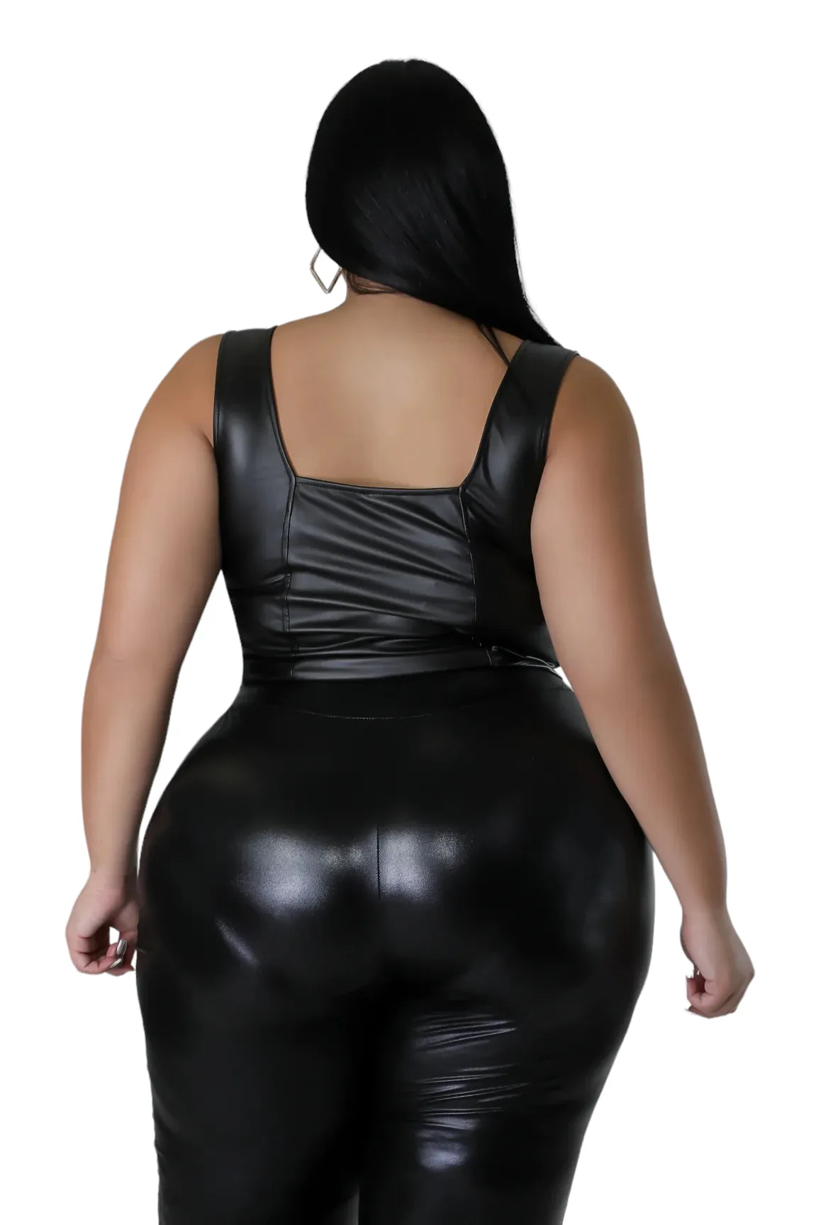 Final Sale Plus Size Faux Leather Lace Up Crop Top in Black