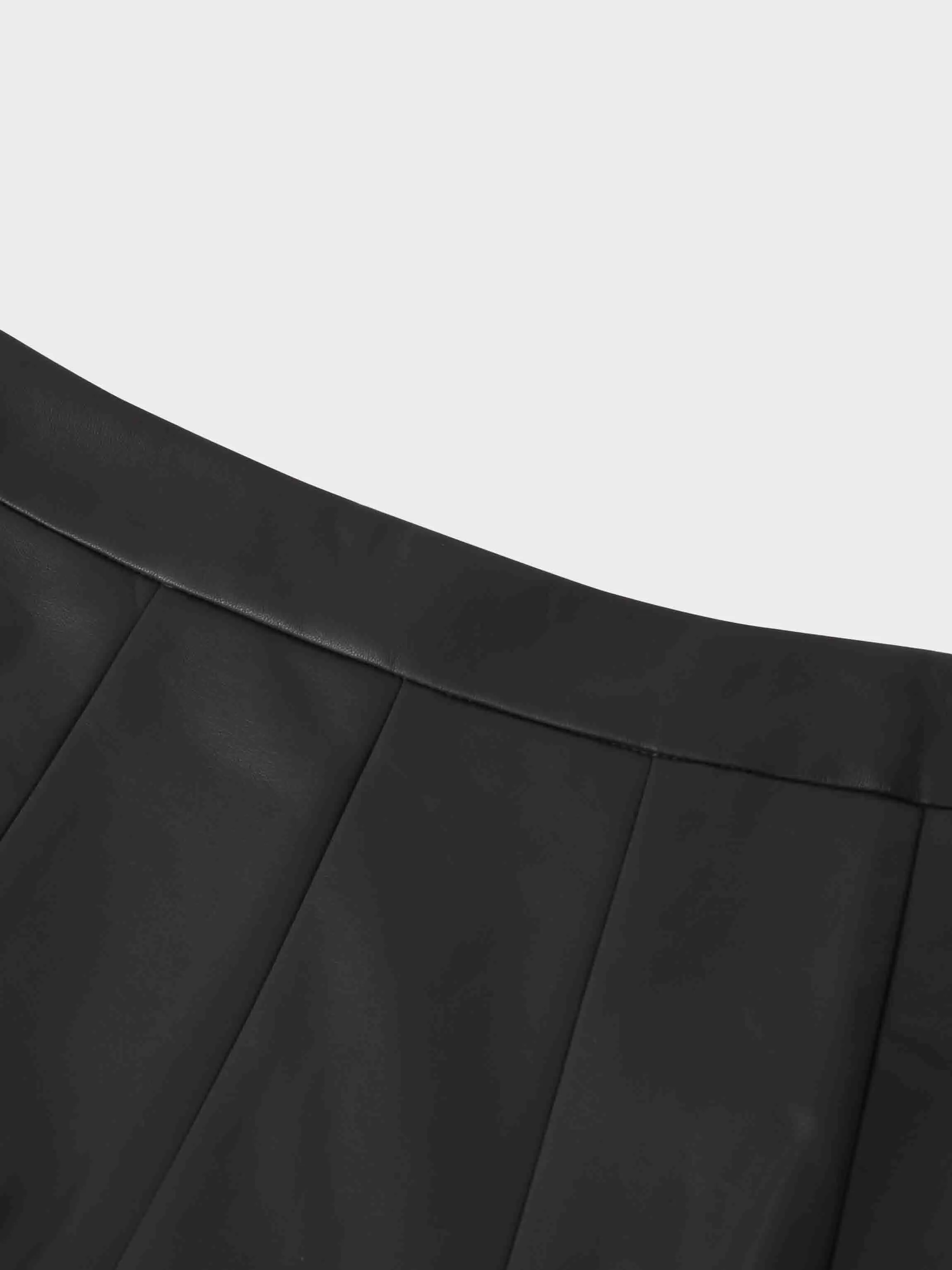 Flare Leather Skirt 25.5"-Grey