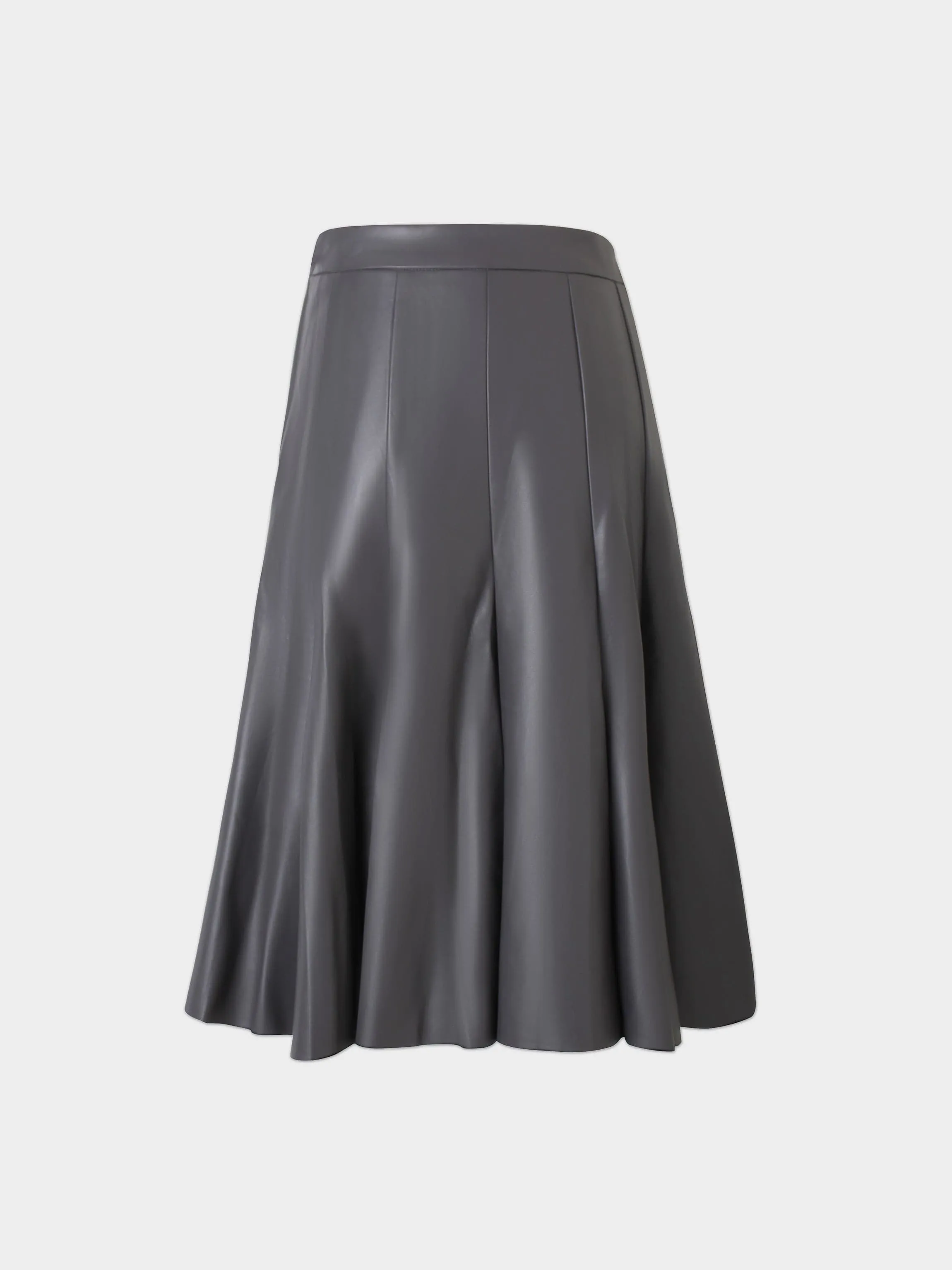 Flare Leather Skirt 25.5"-Grey