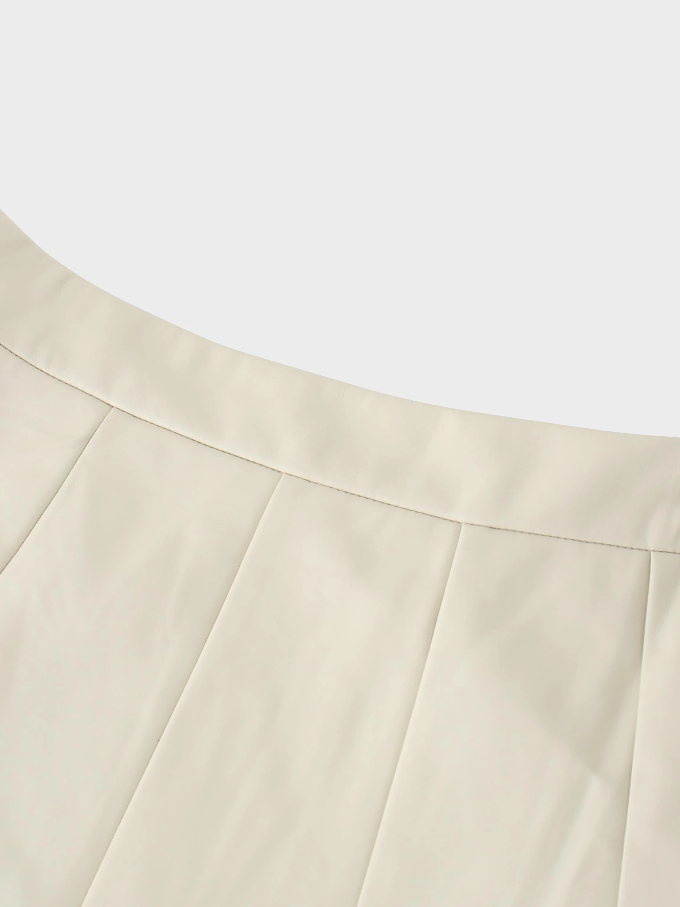 Flare Leather Skirt 25.5"-Ivory