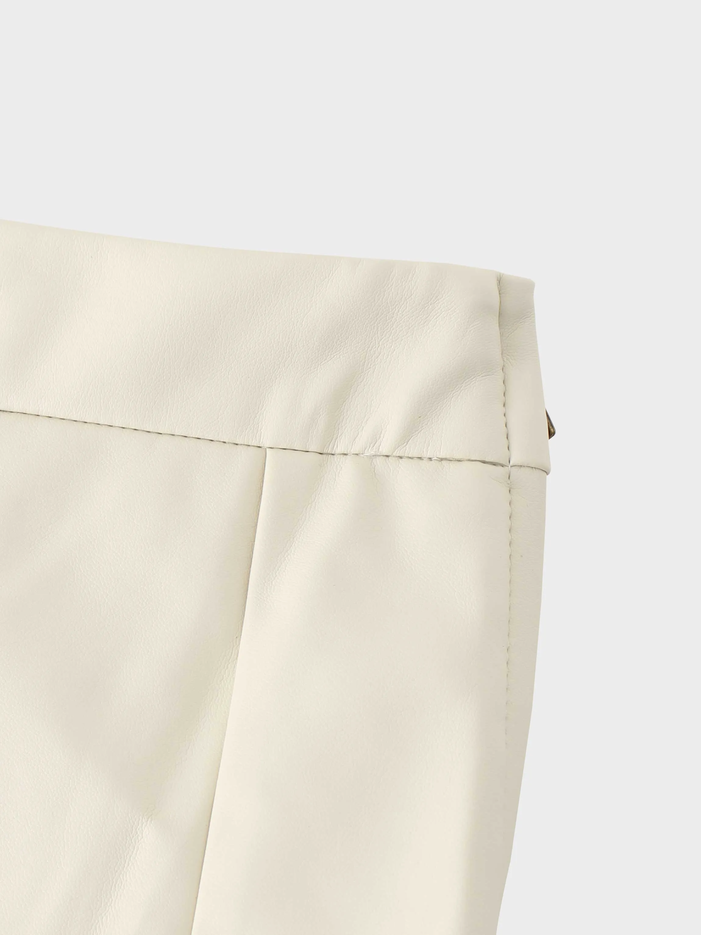 Flare Leather Skirt 25.5"-Ivory