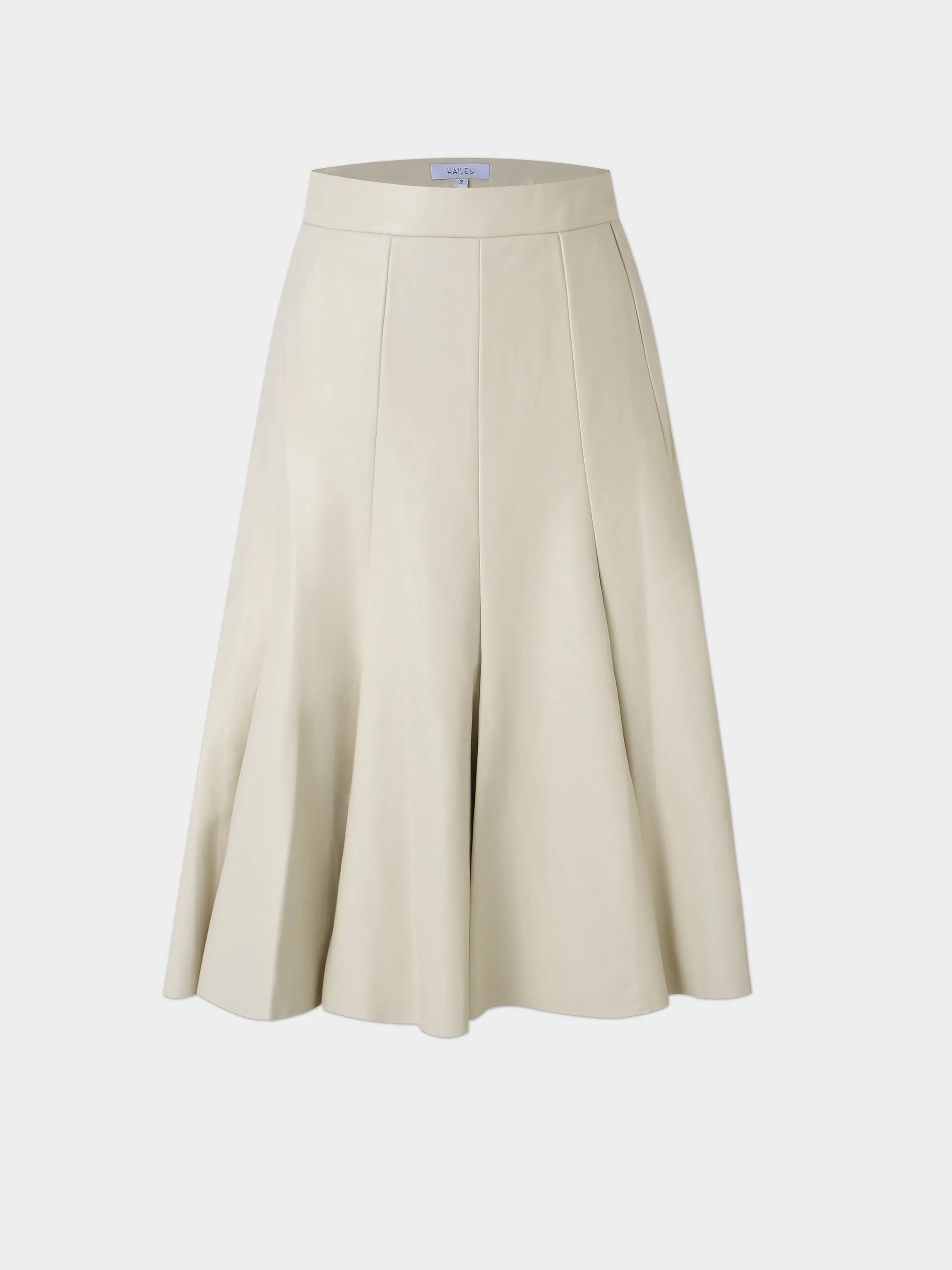 Flare Leather Skirt 25.5"-Ivory