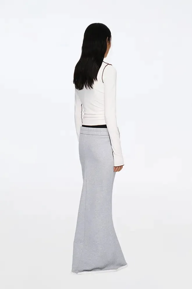 French Terry Fleece Lined Low Waist Maxi Skirt