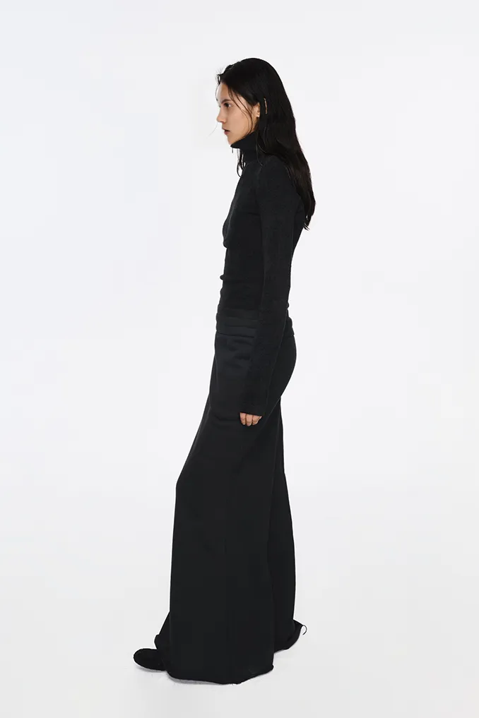 French Terry Fleece Lined Low Waist Maxi Skirt