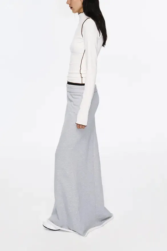 French Terry Fleece Lined Low Waist Maxi Skirt
