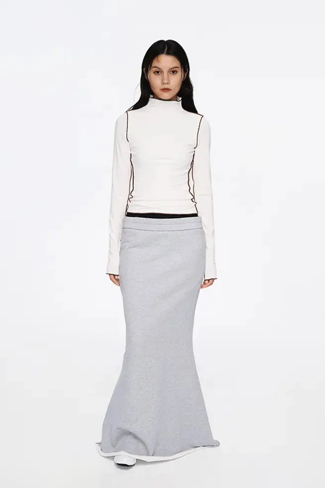 French Terry Fleece Lined Low Waist Maxi Skirt