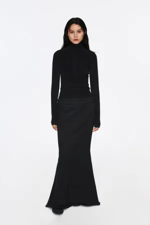 French Terry Fleece Lined Low Waist Maxi Skirt