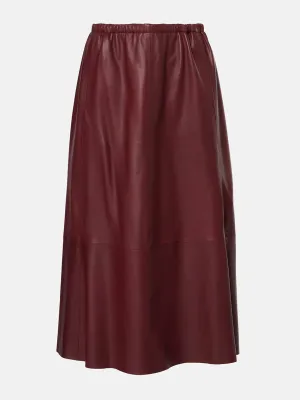 Gathered leather midi skirt